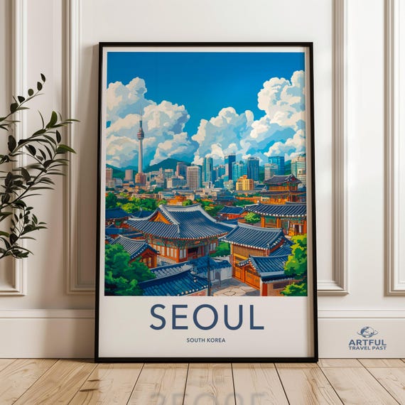 Seoul Cityscape Wall Art Poster Vibrant South Korea Skyline Print Modern Urban Decor Colorful Artwork Travel Souvenir
