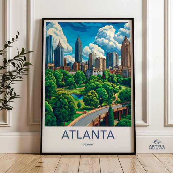 Atlanta Georgia Wall Art Cityscape Print Skyline Travel Poster Home Decor Modern Urban