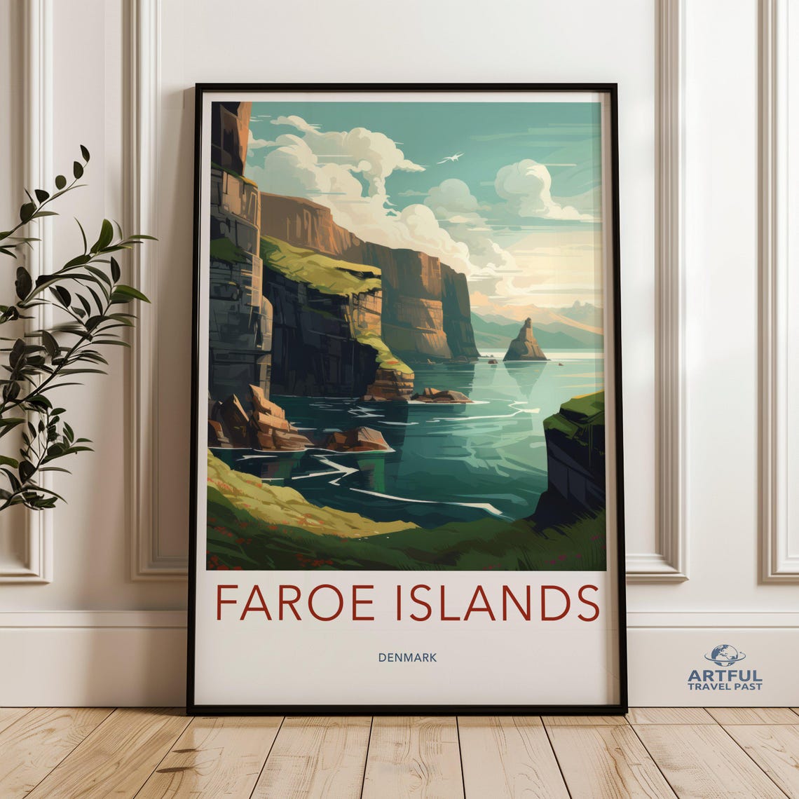 Faroe Islands Denmark Dramatic Sea Cliffs Vintage Travel Poster
