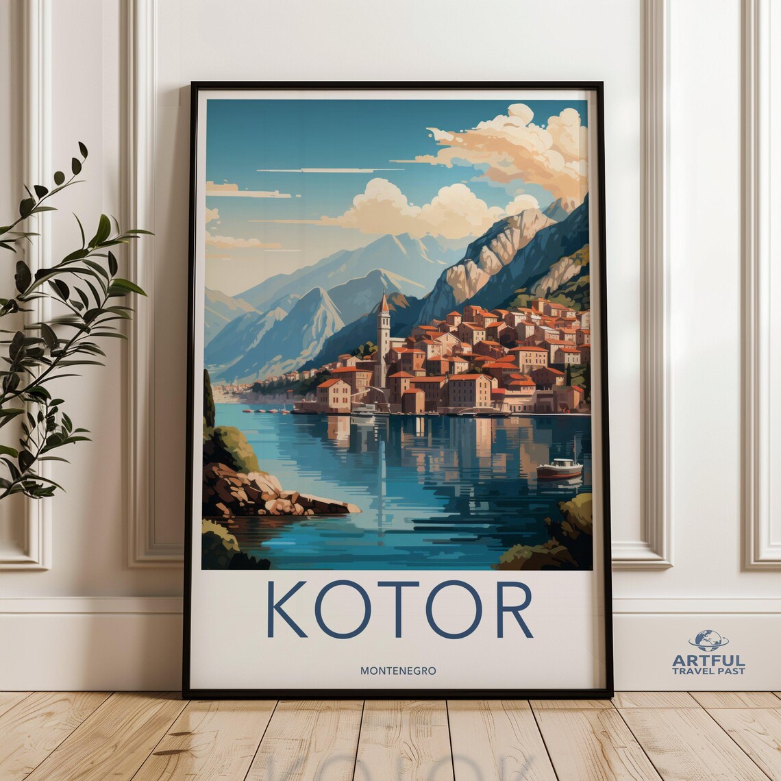 Kotor Montenegro Bay Old Town Mountains Adriatic Travel Poster