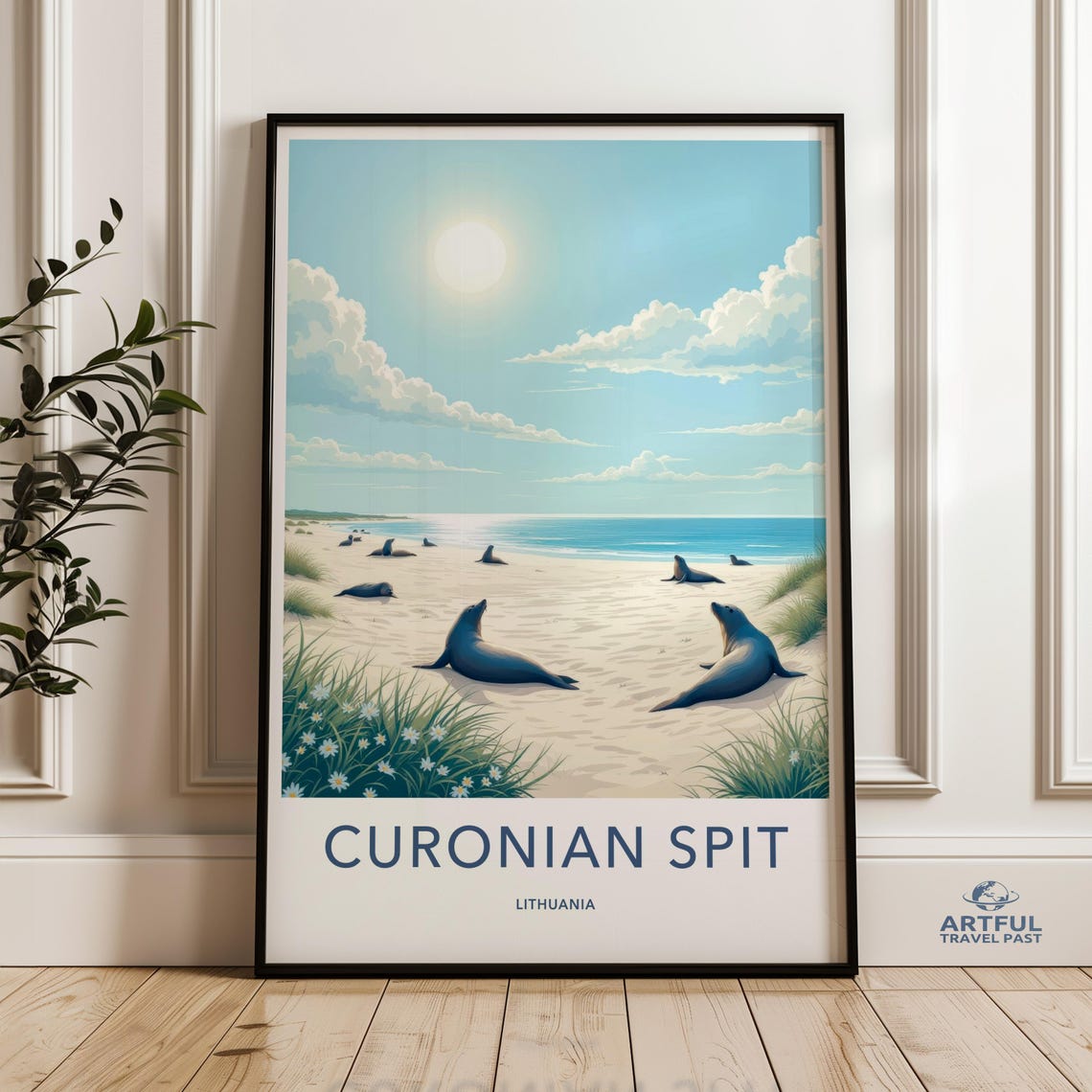 Curonian Spit Lithuania Seals Sunny Beach Dunes Travel Poster