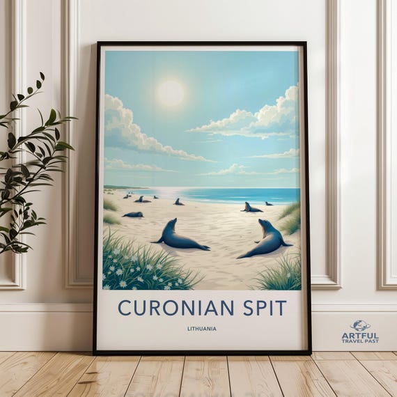 Coastal Seascape Wall Art Lithuania Curonian Spit Print Ocean Beach View Poster Nautical Seashore Illustration Decor