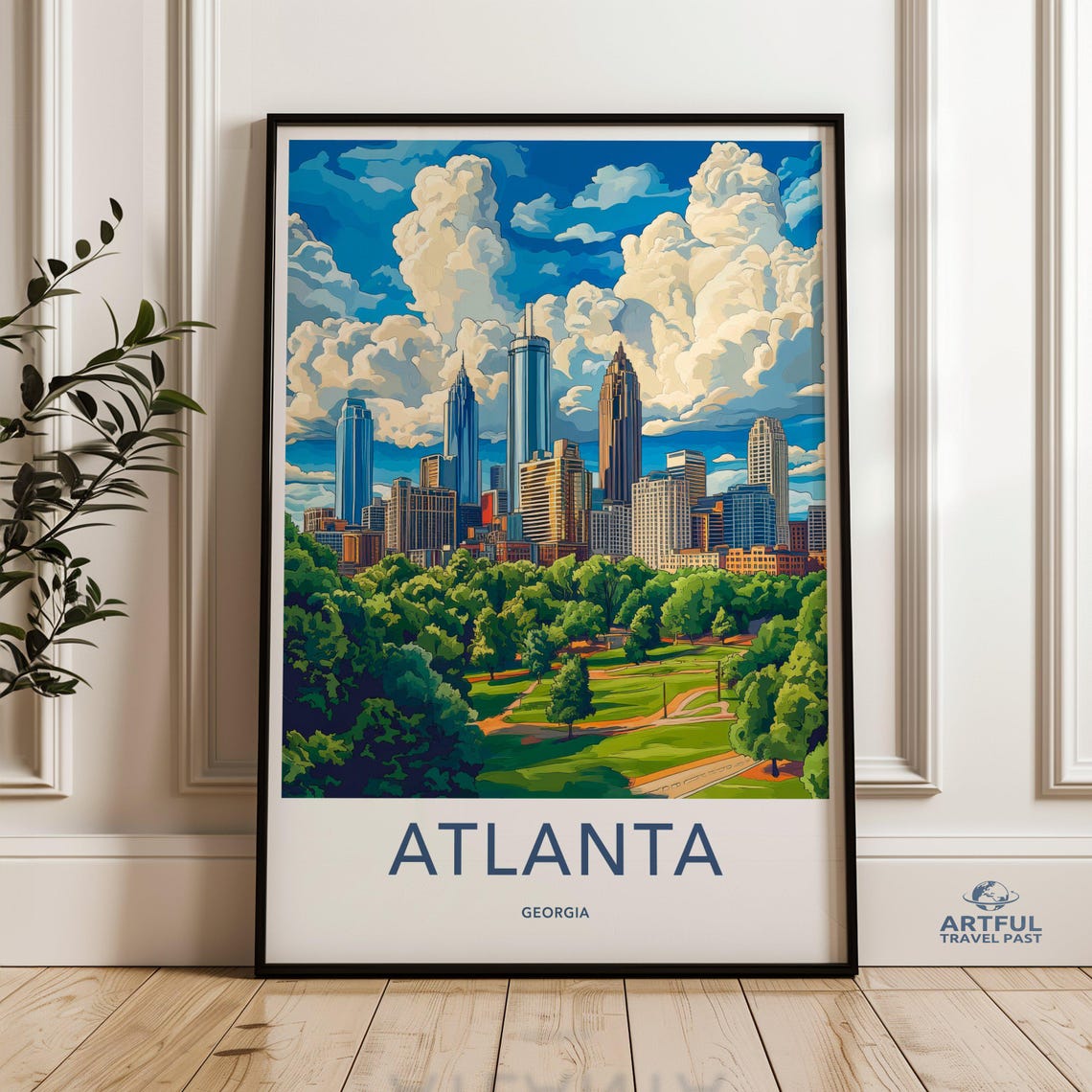 Atlanta Georgia Travel Poster Downtown Skyline Park View Cityscape Art
