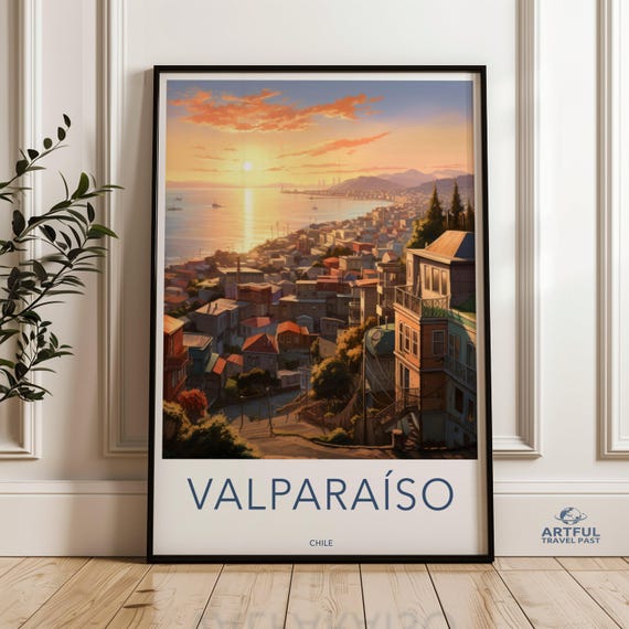Valparaso Wall Art Poster Stunning Sunset Over Chilean Coastal Cityscape Beautiful Home Decor Artistic City Print Vibrant