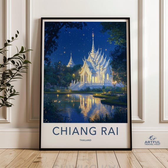 Chiang Rai Thailand Night Sky Wall Art Print Temple Reflection Scenic Landscape Poster Home Decor Travel