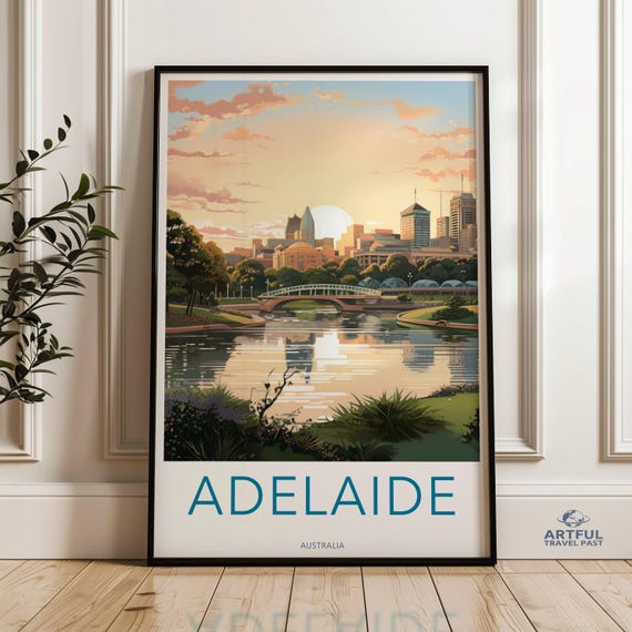 Adelaide Wall Art Australia Print Sunset Cityscape Modern Urban Decor Scenic Landscape Office Home Decoration Travel Poster