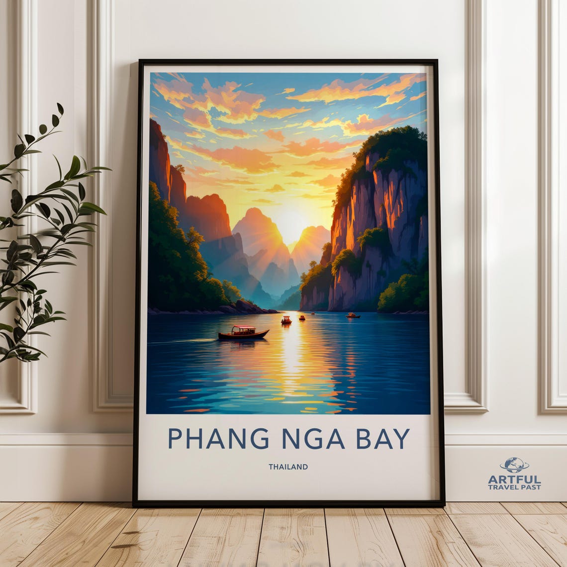 Phang Nga Bay Thailand Limestone Cliffs Sunset Travel Poster