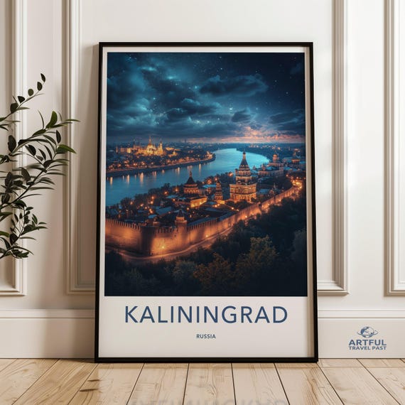 Kaliningrad Wall Art Print Russia Cityscape Poster Night View Scenic Decor City Lights Artwork Home