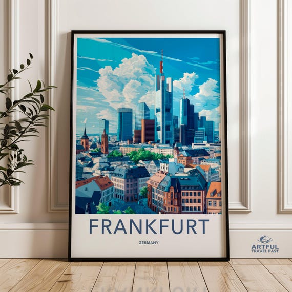 Frankfurt City Skyline Print Germany Wall Art Modern Cityscape Poster Large Urban Decor Travel Themed Artwork Home Office