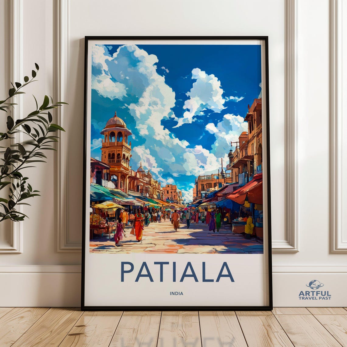 Patiala India Wall Art Cityscape Painting Street Scene Market Travel Print Decor Colorful Home