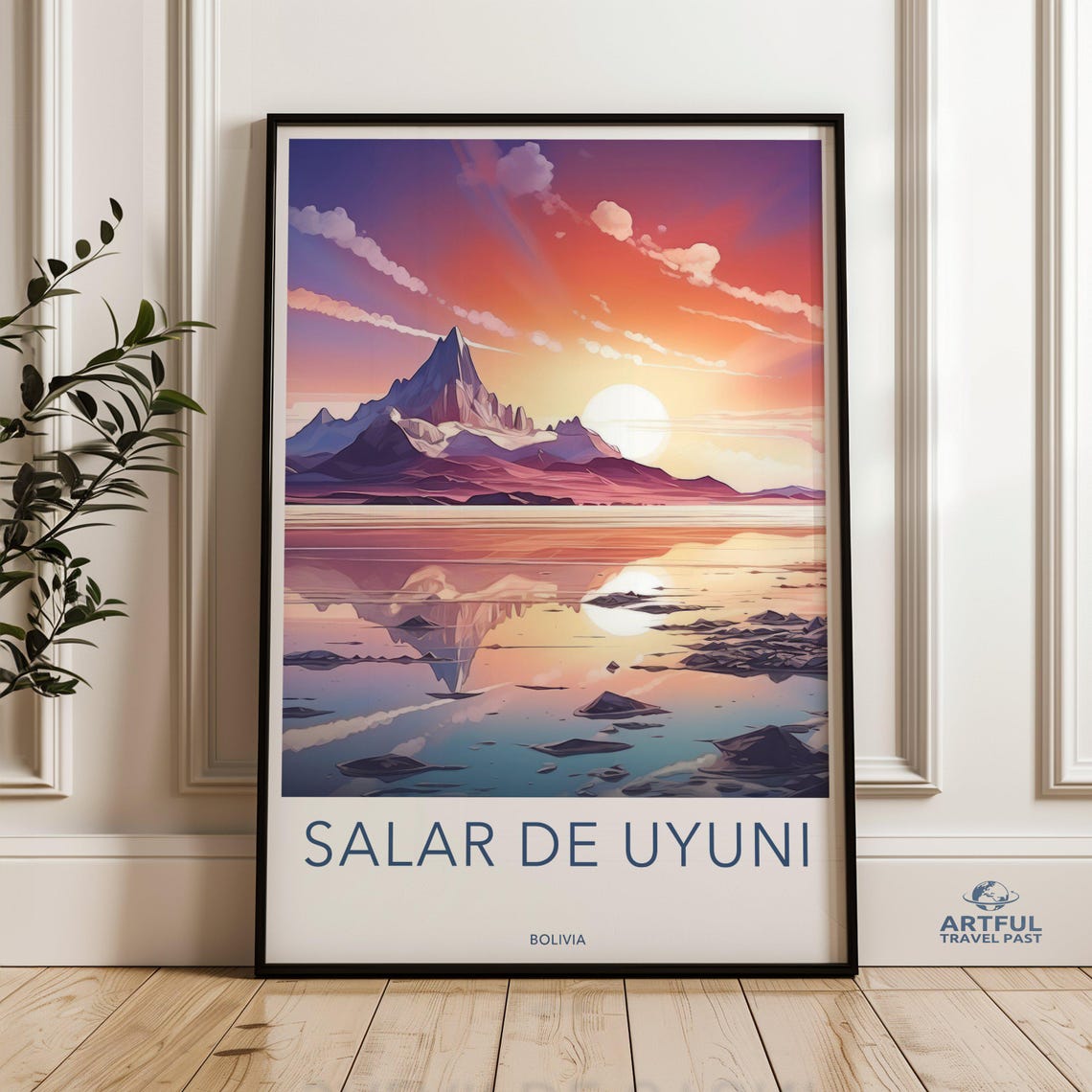Salar de Uyuni Bolivia Pink Sunset Sky Mirror Reflection Travel Poster