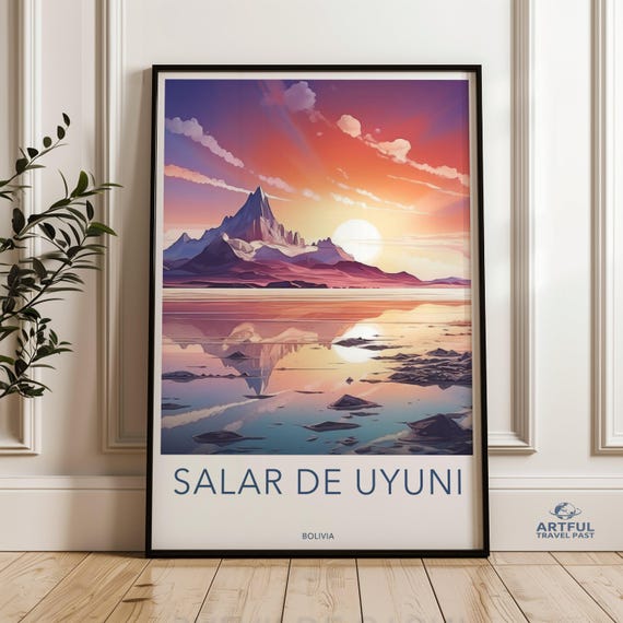 Salar De Uyuni Wall Art Bolivia Landscape Print Stunning Sunset Reflection Scenic Mountain View Nature Photography Decor