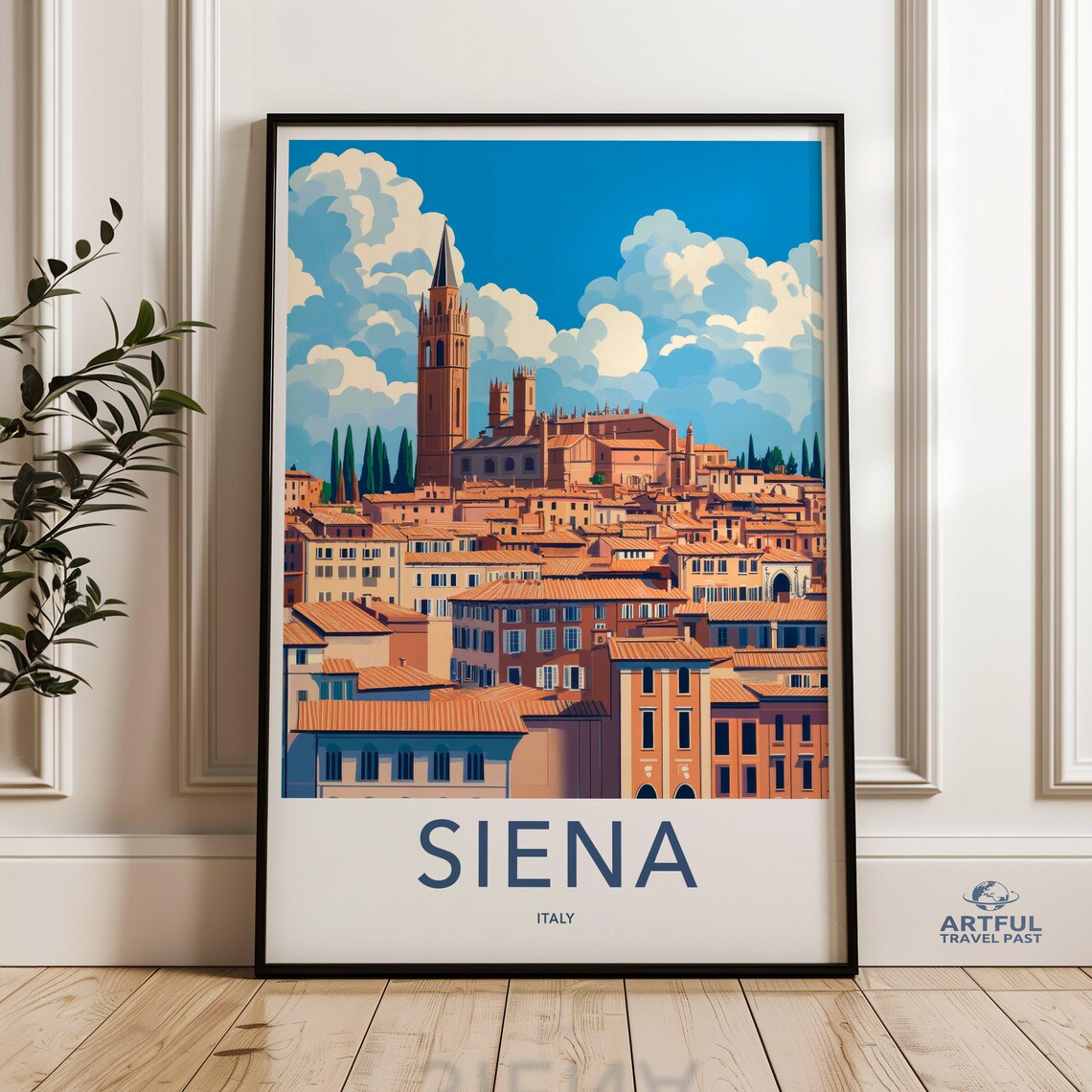 Siena Italy Tuscan Cityscape Cathedral Tower Vintage Travel Poster