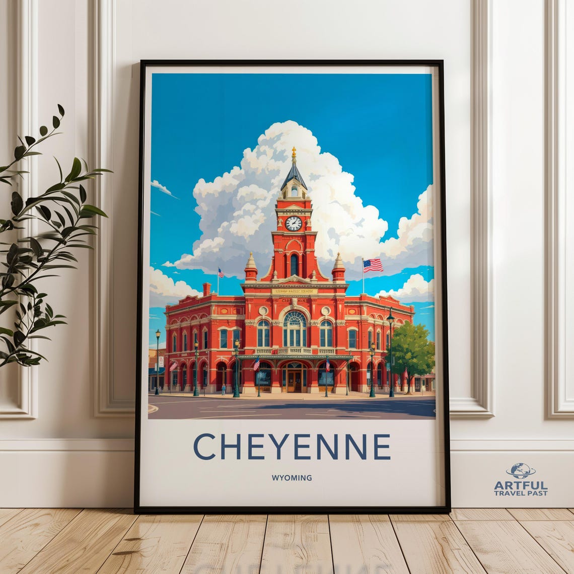 Cheyenne Wyoming Historic Red Brick Depot Clock Tower Travel Poster