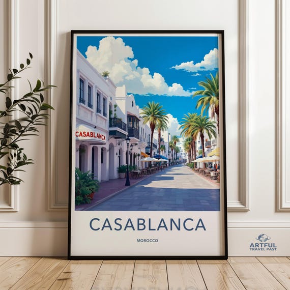Casablanca Travel Poster Wall Art Morocco Streets Print Moroccan Street Decor Cityscape Photography