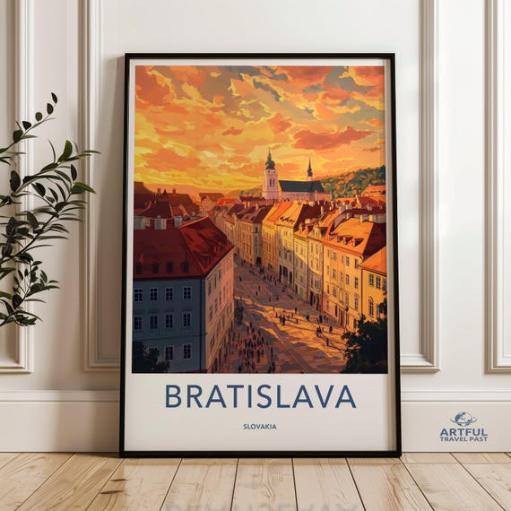 Bratislava Slovakia Art Print Cityscape Wall European Travel Poster Sunset Painting Architectural Illustration Home Decor Gift