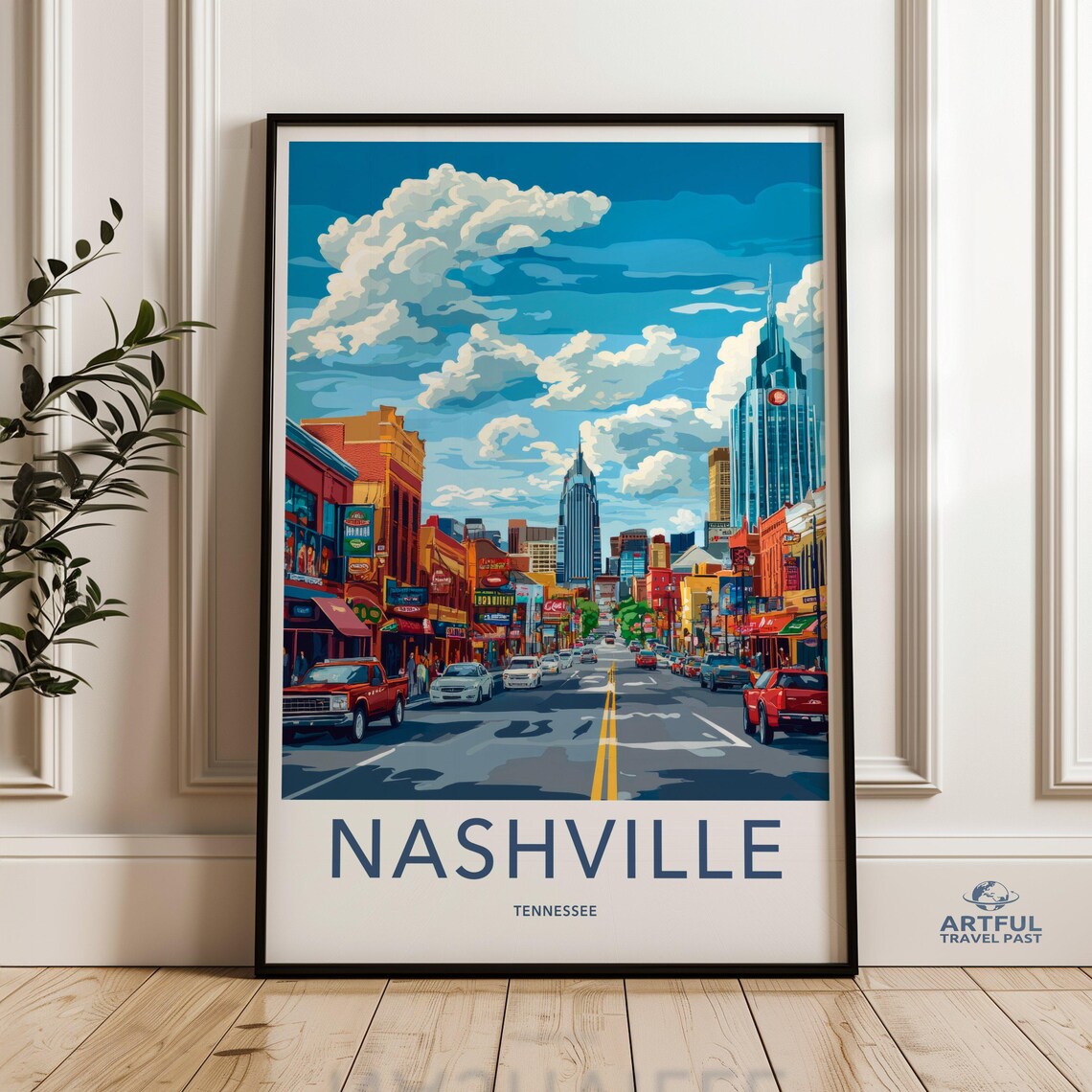 Nashville Wall Art Tennessee Cityscape Poster Vibrant Street Scene Print Modern Urban Decor Skyline Illustration Travel Home