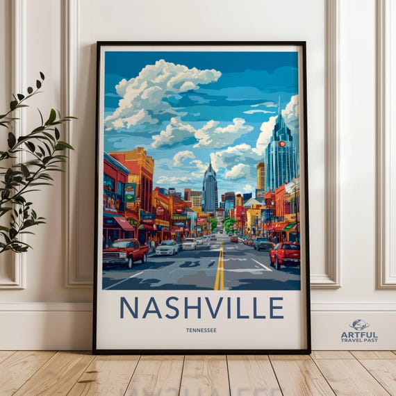 Nashville Wall Art Tennessee Cityscape Poster Vibrant Street Scene Print Modern Urban Decor Skyline Illustration Travel Home