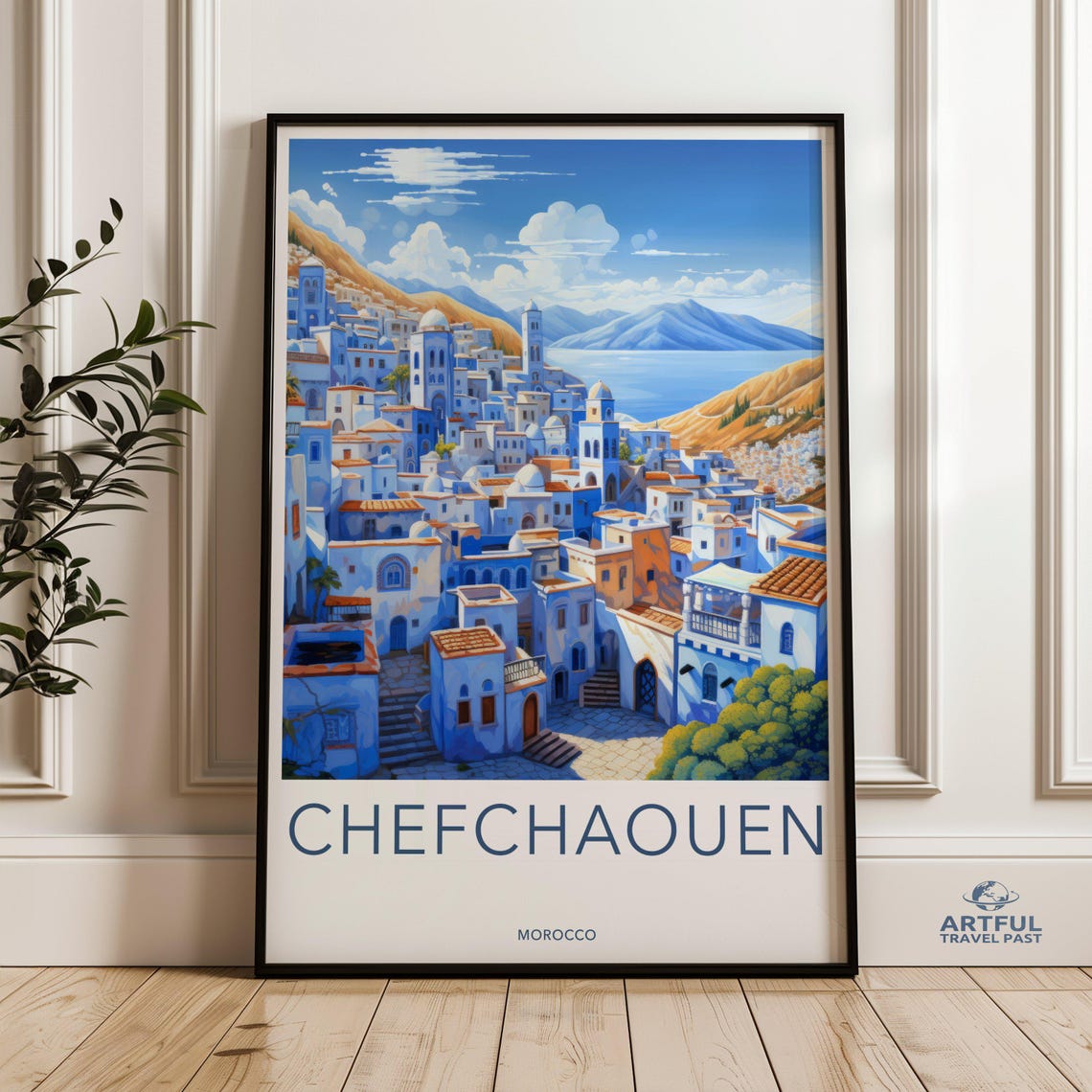 Chefchaouen Morocco Blue City Mountain Medina Scenic Travel Poster