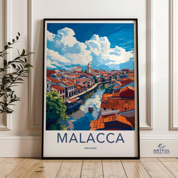 Malacca Malaysia Wall Art Cityscape Print Historical Town Illustration Urban Decor Southeast Asia Travel Poster Scenic View