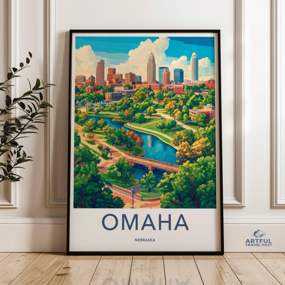Omaha Nebraska Wall Art Cityscape Print Downtown Skyline River Park Travel Poster Home Decor Souvenir Gift Artwork