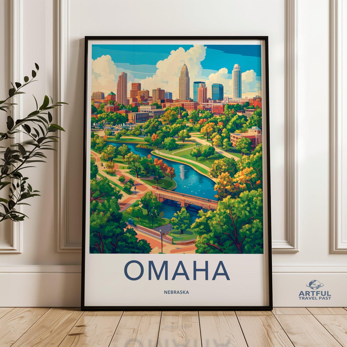Omaha Nebraska Wall Art Cityscape Print Downtown Skyline River Park Travel Poster Home Decor Souvenir Gift Artwork