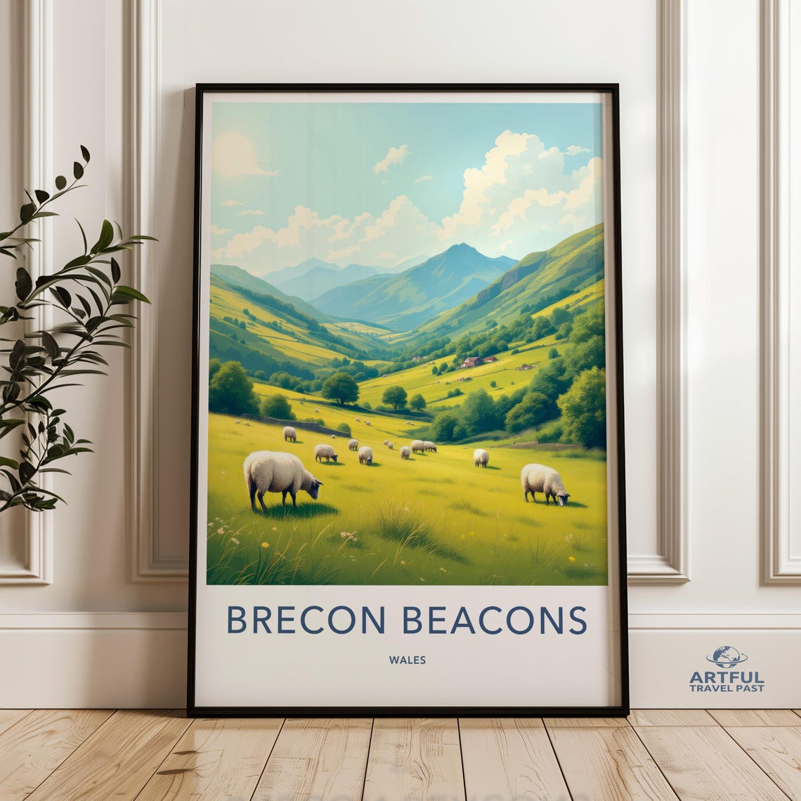 Brecon Beacons Wales Rolling Hills Golden Valley Sheep Art Poster