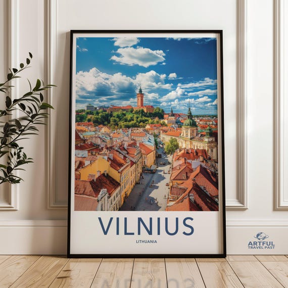 Vilnius Lithuania Wall Art Travel Poster Cityscape Print European City Decor Aerial View Colorful Home