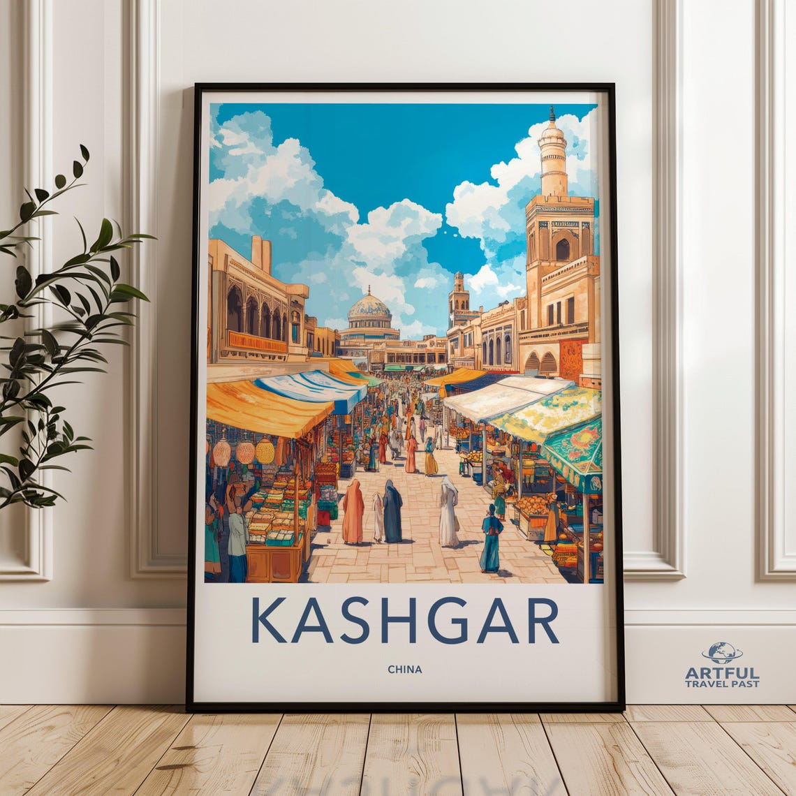 Kashgar China Old Bazaar Market Street Silk Road Travel Poster