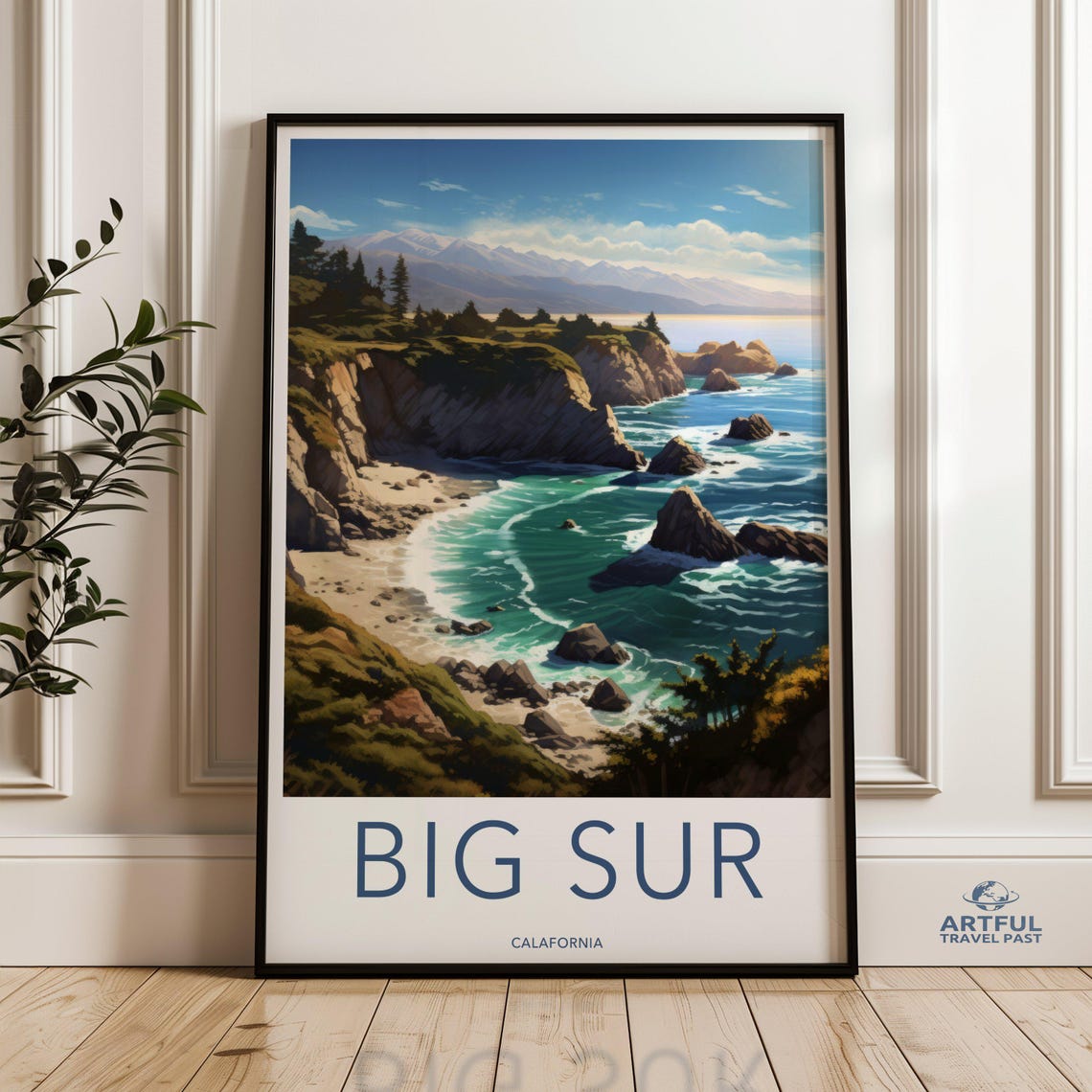 Big Sur California Rugged Coast Cliffs Vintage Travel Scene Poster