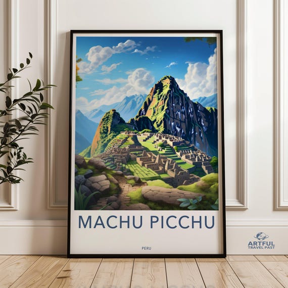 Machu Picchu Wall Art Historical Peru Poster Ancient Inca Citadel Print Travel Destination Artwork Scenic Andes Mountains Decor