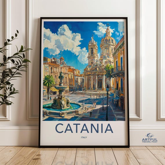 Catania Italy Wall Art Travel Poster Cityscape Painting Home Decor Italian Architecture Print Vibrant