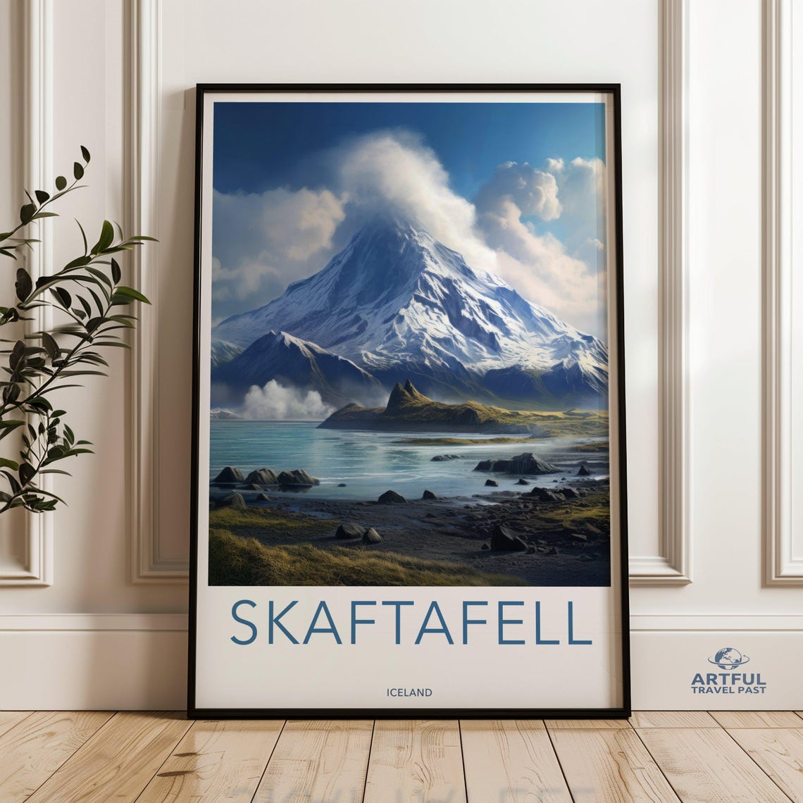 Skaftafell Iceland Snowcapped Mountain Black Sand Lagoon Travel Poster