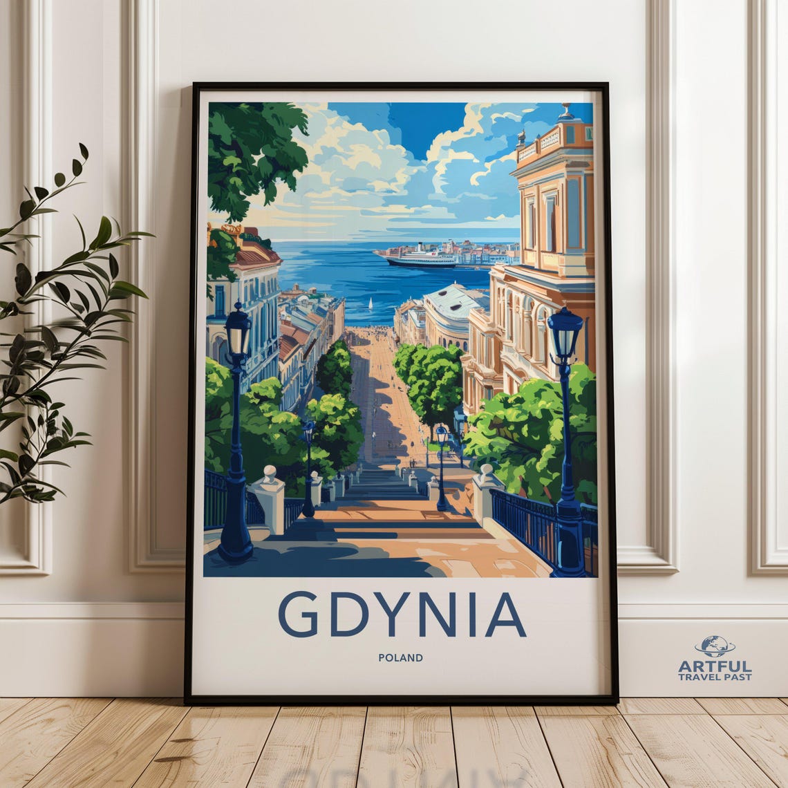 Gdynia Poland Scenic Coastal Boulevard Vintage Travel Poster