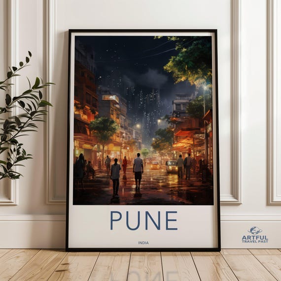 Pune Cityscape Wall Art Urban Night Scene Print City Streets Home Decor Poster Modern Lights Cultural Landmark