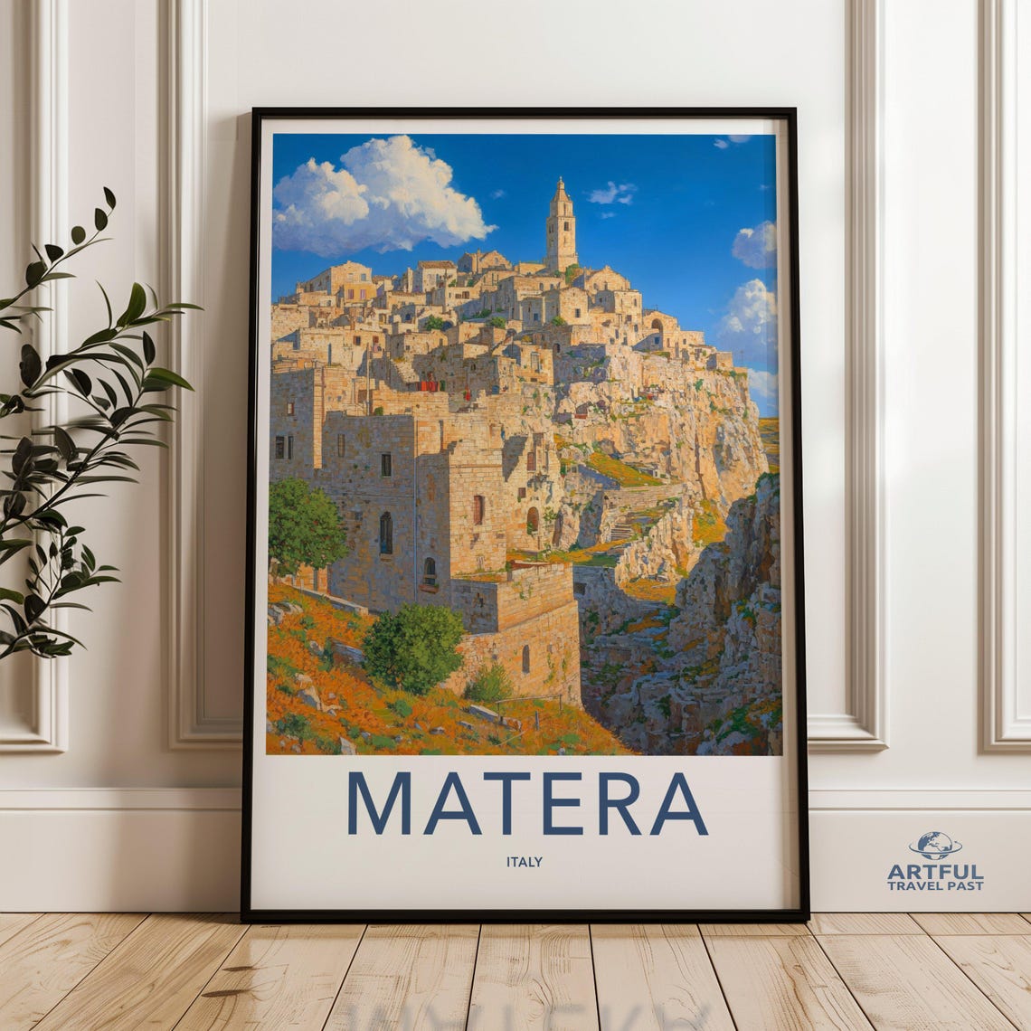 Matera Italy Ancient Sassi Cave City Historic Old Town Travel Poster