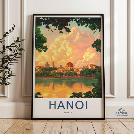 Hanoi Vietnam Cityscape Wall Art Travel Poster Scenic Print Urban Landscape Home Decor Vintage City