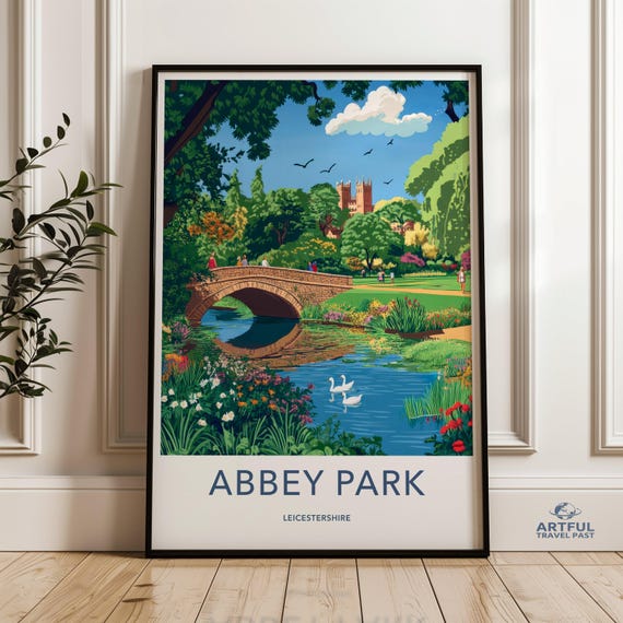 Abbey Park Wall Art Poster Leicestershire Decor Scenic Print Nature Artwork Tranquil Bridge Landscape Outdoor Beauty
