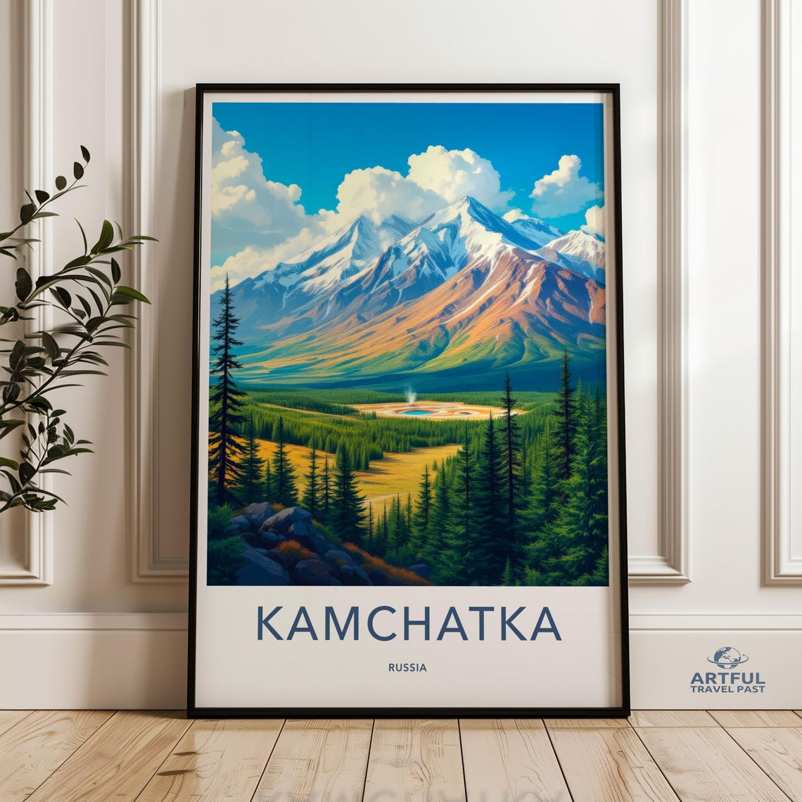 Kamchatka Russia Snow Capped Volcano Peaks Forest Landscape Poster