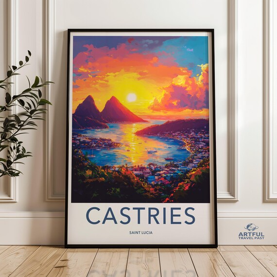 Scenic Castries Saint Lucia Caribbean Sunset Harbor Travel Poster