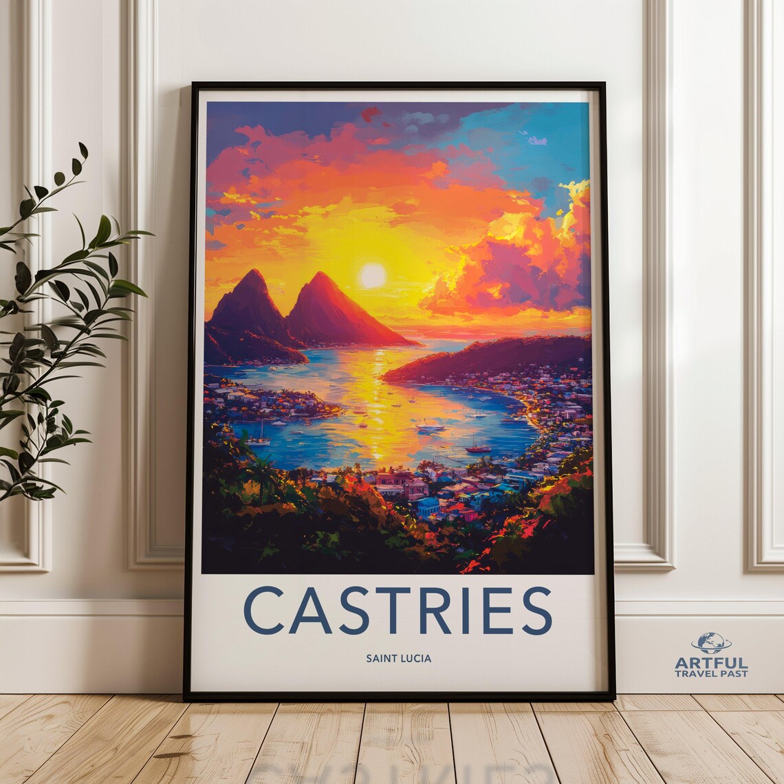 Scenic Castries Saint Lucia Caribbean Sunset Harbor Travel Poster