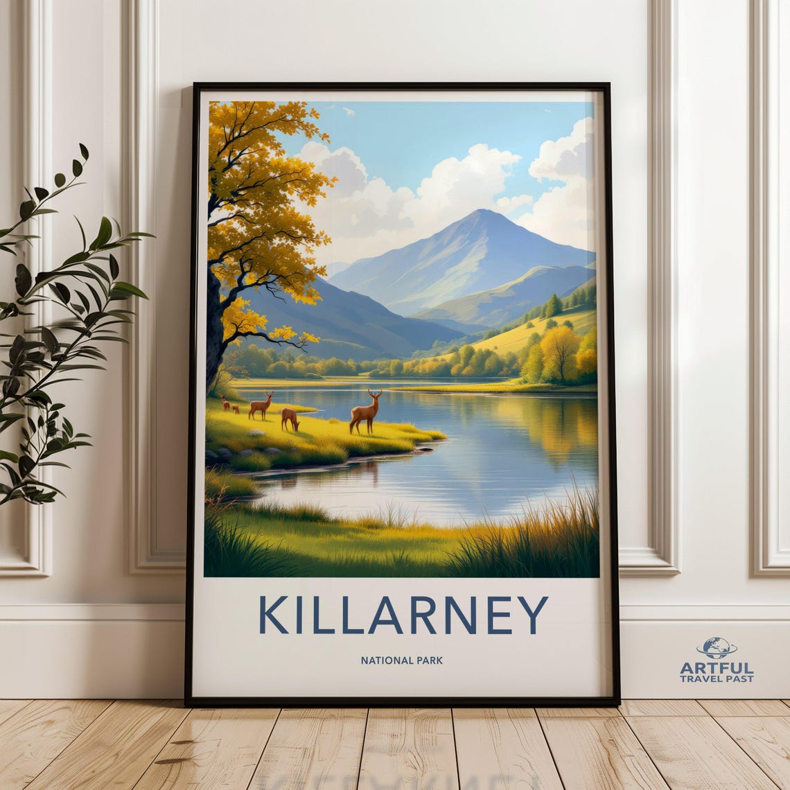 Killarney National Park Ireland Lake Deer Vintage Travel Poster