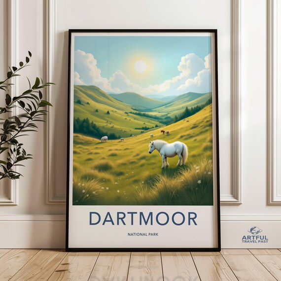 Dartmoor National Park Pony Moorland Travel Poster England Countryside Art Decor