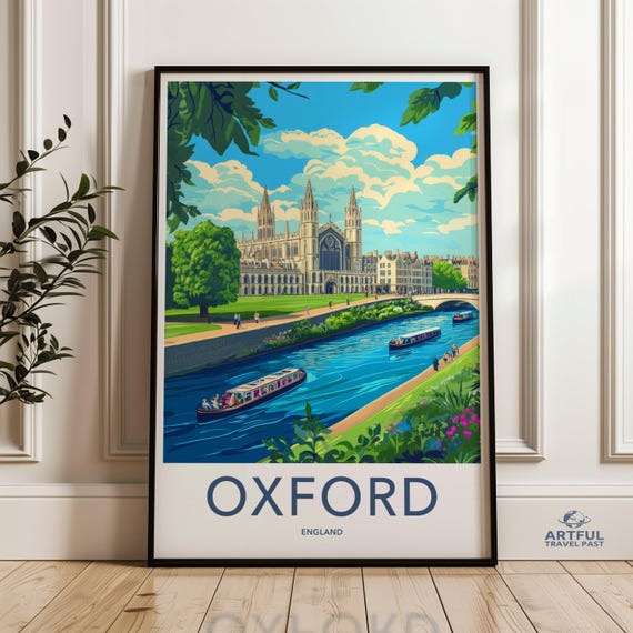 Oxford England Wall Art City Skyline Print Poster Travel Home Decor Office Scenic Cityscape Boating Scene
