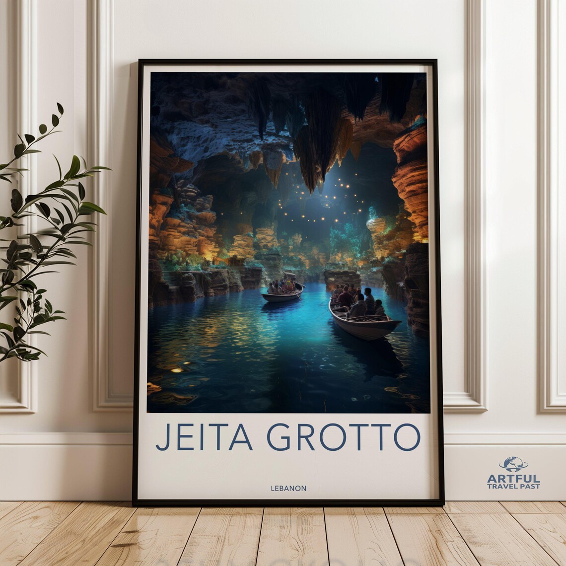 Jeita Grotto Lebanon Illuminated Cave Boat Ride Scenic Travel Poster
