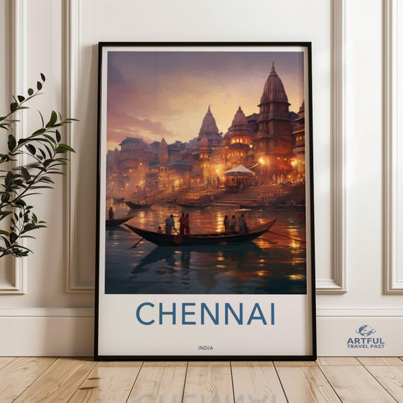 Chennai Wall Art Print India Travel Poster Historic Cityscape Architectural Wonders Cultural Landmarks Decor Waterways View