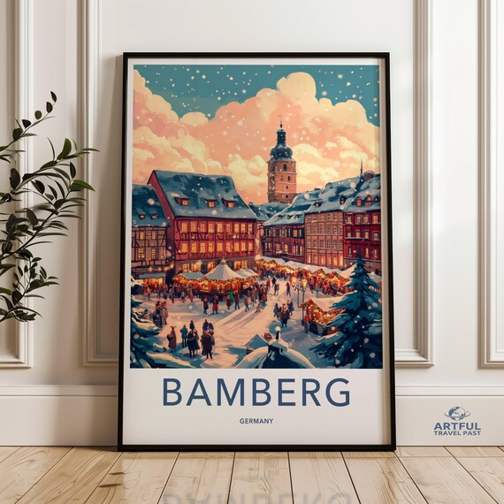 Bamberg Germany Christmas Market Night Half Timbered Town Poster