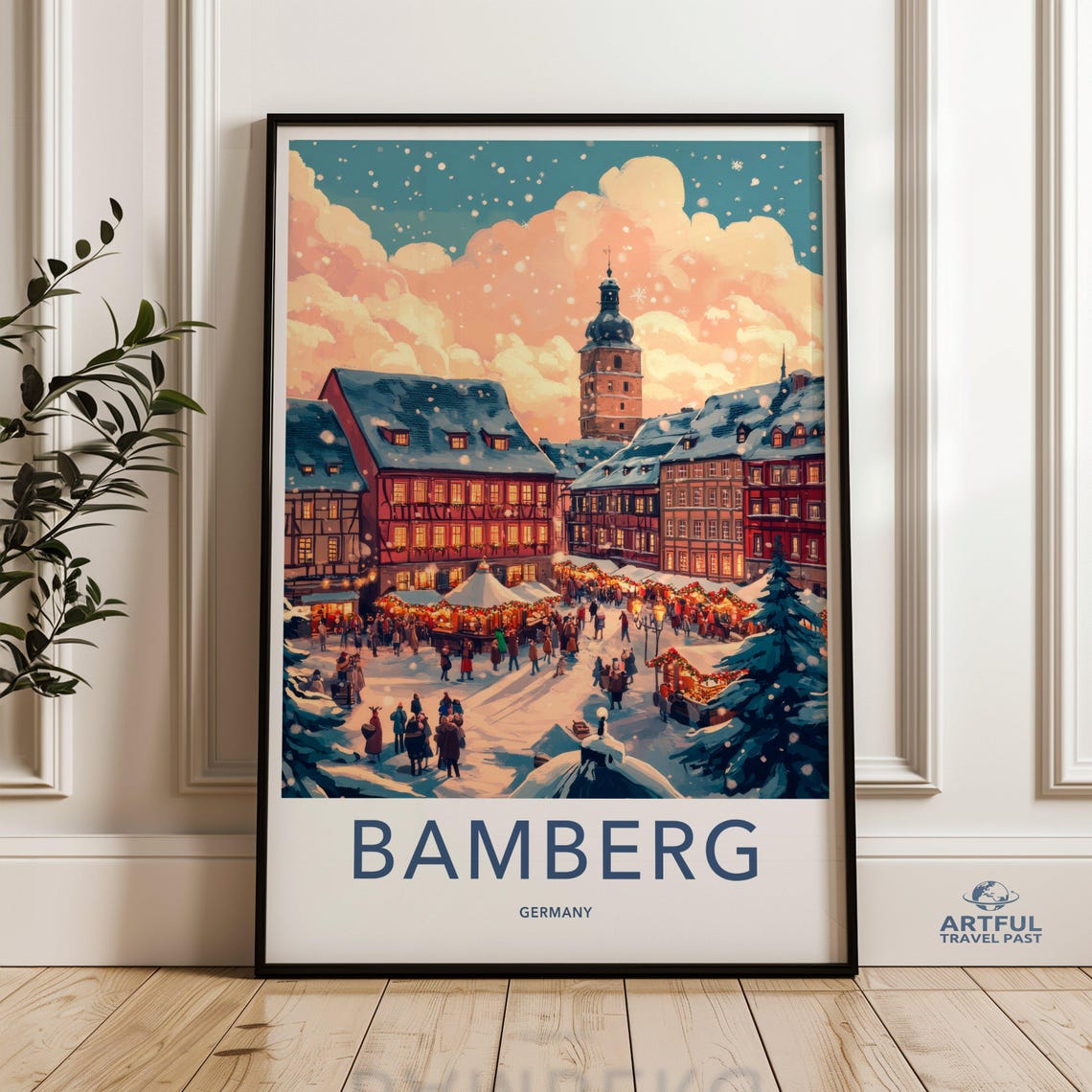 Bamberg Germany Christmas Market Night Half Timbered Town Poster