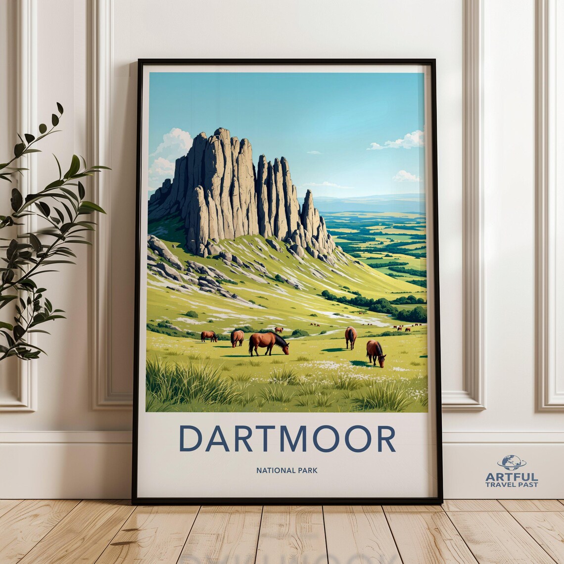 Dartmoor National Park Wild Horses Granite Tor Travel Art Poster