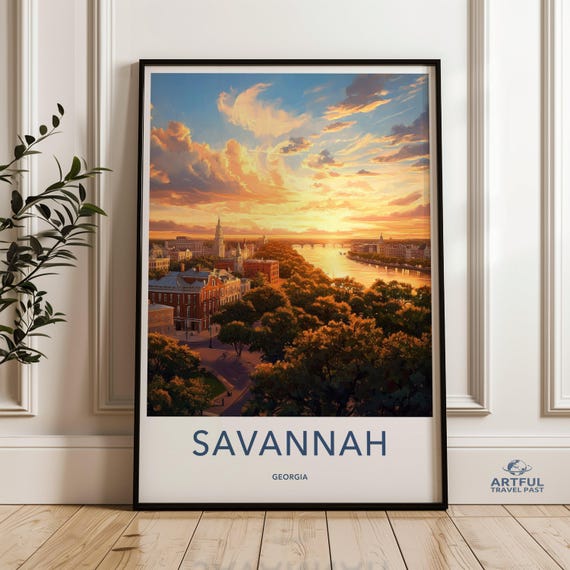 Savannah Georgia Wall Art Cityscape Print Southern Charm Historic City Sunset Travel Decor Home Souvenir